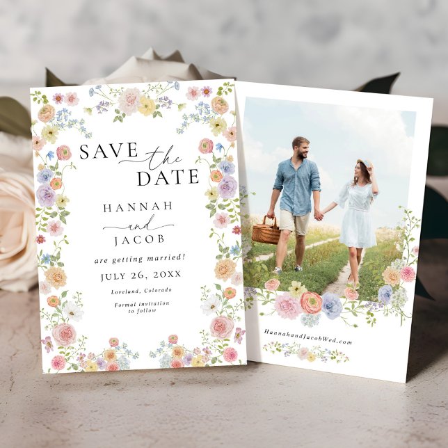 Save The Date Fleur sauvage coloré Floral Photo Mariage (Créateur téléchargé)