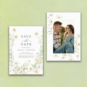 Save The Date Fleur sauvage Daisy White Boho Photo