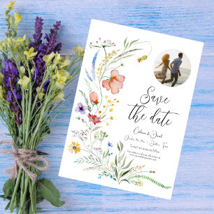 Save The Date Fleur sauvage d'aquarelle photo Élégant Mariage de