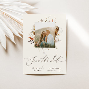 Save The Date Fleur sauvage d'automne Boho   Cadre photo beige