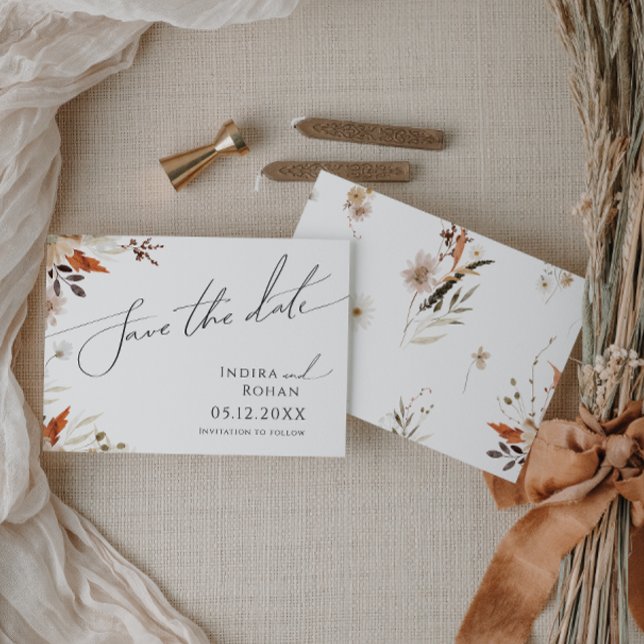 Save The Date Fleur sauvage d'automne Boho | horizontal (Créateur téléchargé)