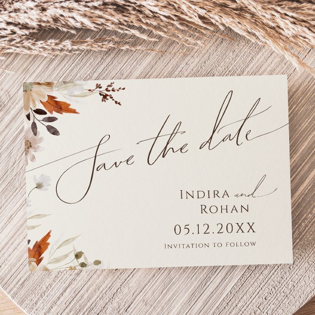 Save The Date Fleur sauvage d'automne Boho | Horizontal beige (Créateur téléchargé)