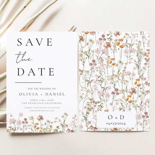 Save The Date Fleur sauvage Elegant Boho Enregistrer la date Min (Créateur téléchargé)