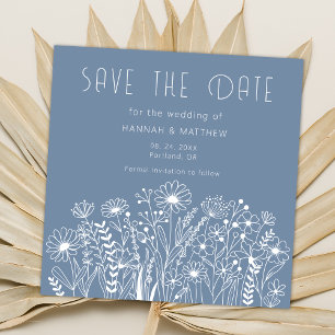 Save The Date Fleur sauvage Elégant Dusty Blue Boho Mariage