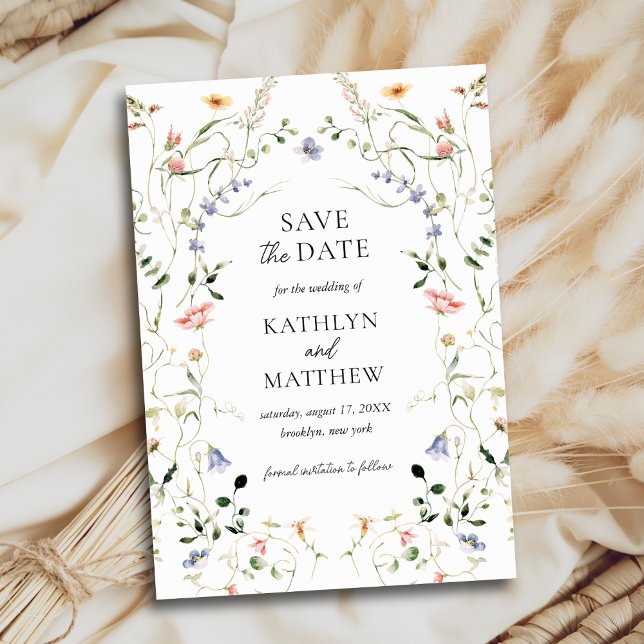 Save The Date Fleur sauvage Floral Wreath Garden Aquarelle Maria (Créateur téléchargé)