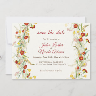 Save The Date Fleur sauvage Jaune Feuillage de Tagète Mariage