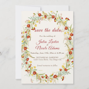 Save The Date Fleur sauvage Jaune Marigold Mariage de feuillage