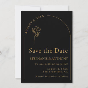 Save The Date Fleur sauvage minimaliste noir et or Arch Mariage