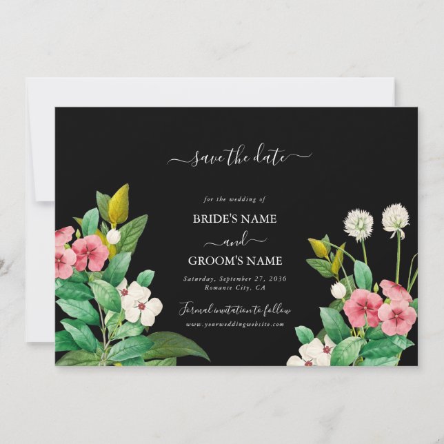 Save The Date Fleur sauvage Périwinkle Aquarelle Mariage noir (Devant)
