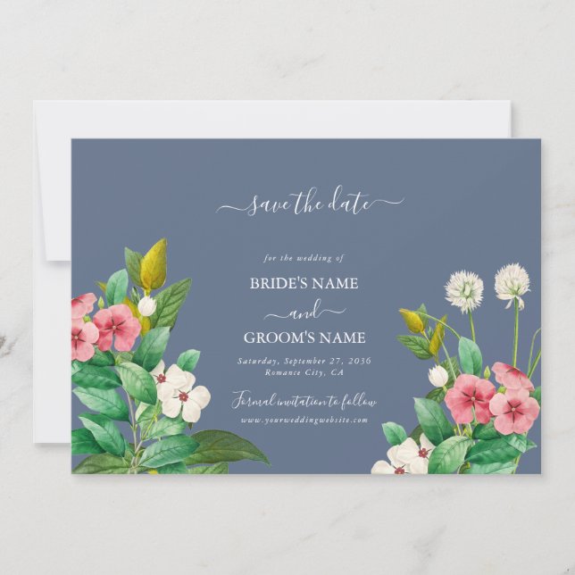 Save The Date Fleur sauvage Periwinkle Dusty Blue Mariage (Devant)