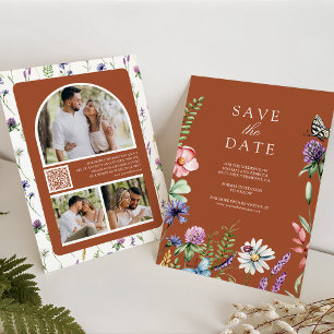 Save The Date Fleur sauvage Photo QR Code Mariage en terre cuite