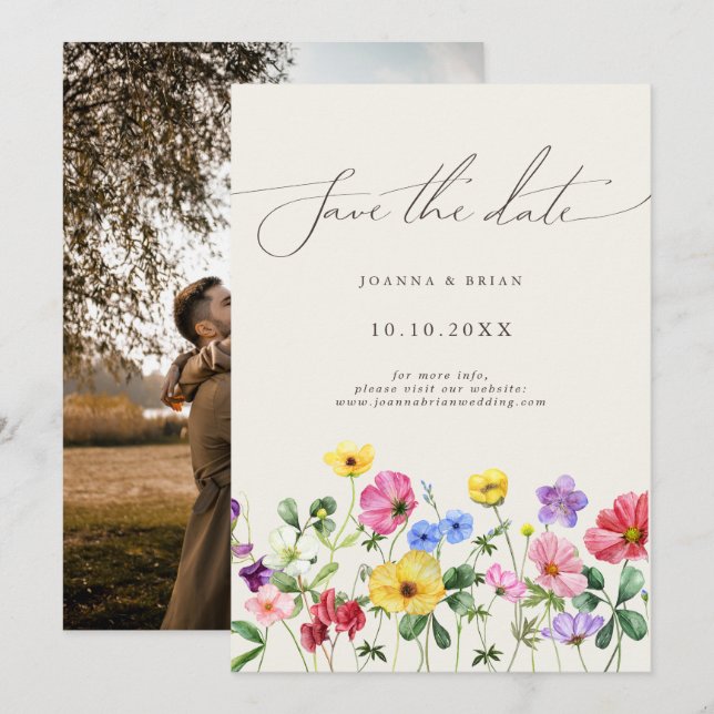 Save The Date Fleur sauvage Rustic Chic Floral Photo Enregistrer (Devant / Derrière)