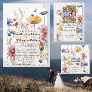 Save The Date Fleur Sauvage Rustique Country Aquarelle Occidenta