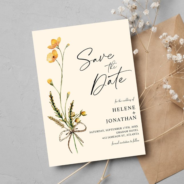 Save The Date Fleur sauvage rustique moderne Elegant Mariage Boh (Rustic Wildflower Modern Elegant Boho Wedding Save The Date)