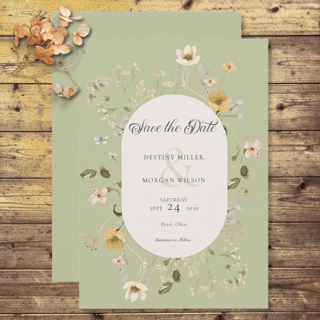 Save The Date Fleur sauvage rustique Sage Green (Créateur téléchargé)