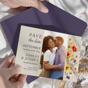 Save The Date Fleur sauvage Rustique Vertical Photo Mariage Flor