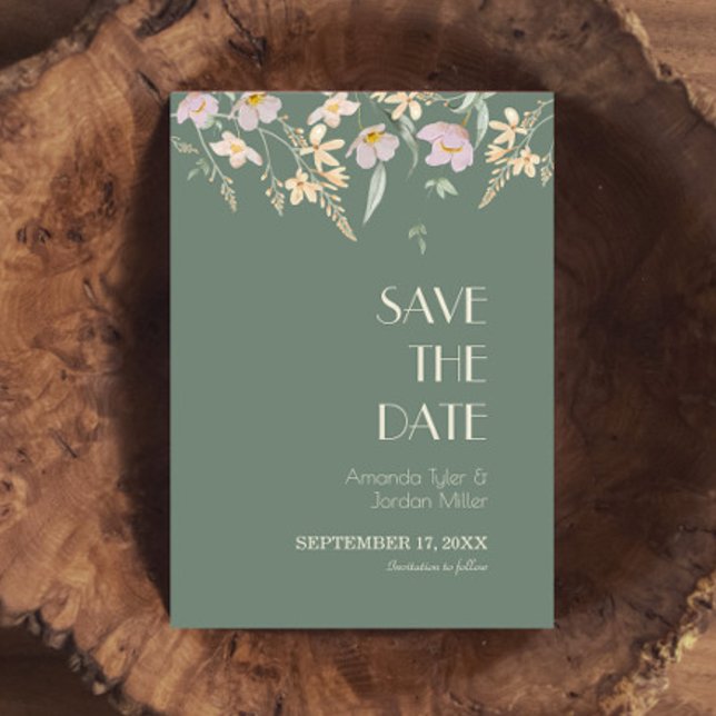 Save The Date Fleur sauvage Sage Déco Mariage Enregistrer La Dat (Créateur téléchargé)