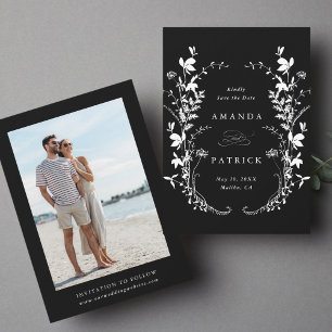 Save The Date Fleur sauvage Silhouette Mariage photo noir