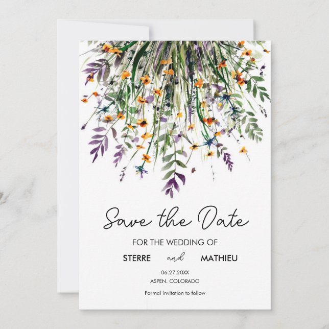 Save The Date Fleur sauvage simple personnalisé (Devant)