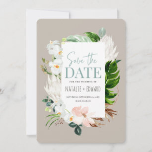 Save The Date Fleur tropicale rose, sarcelle et orchidée