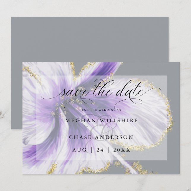 Save The Date Fleur Tropicale Violet Améthyste Aquarelle (Devant / Derrière)