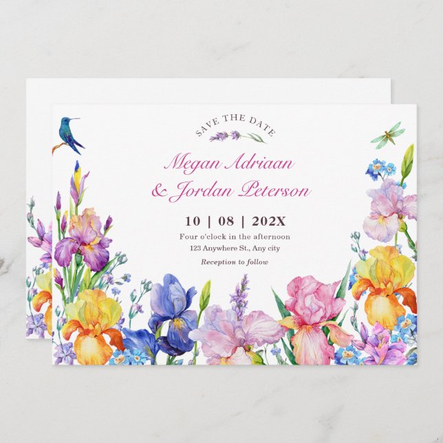Save The Date Fleur violette de jardin en fleurs (Devant / Derrière)