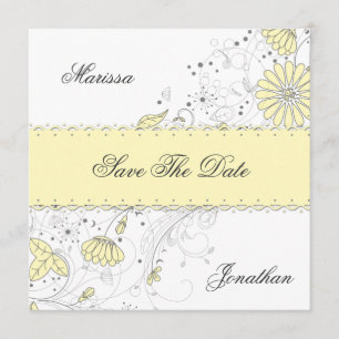 Save The Date Fleurs Abstraites Gris Jaune Pâle Enregistrer La D