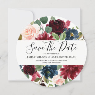 Save The Date Fleurs aquarelles bordeaux mariage moderne