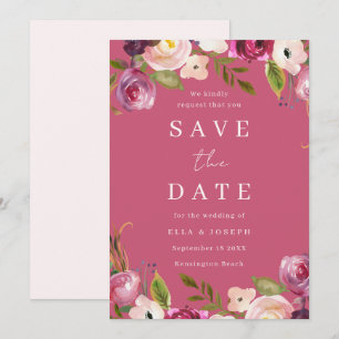 Save The Date Fleurs aquarelles roses mariage vibrant