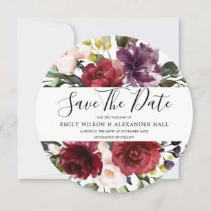 Save The Date Fleurs aquarelles rouges burgundy romantiques