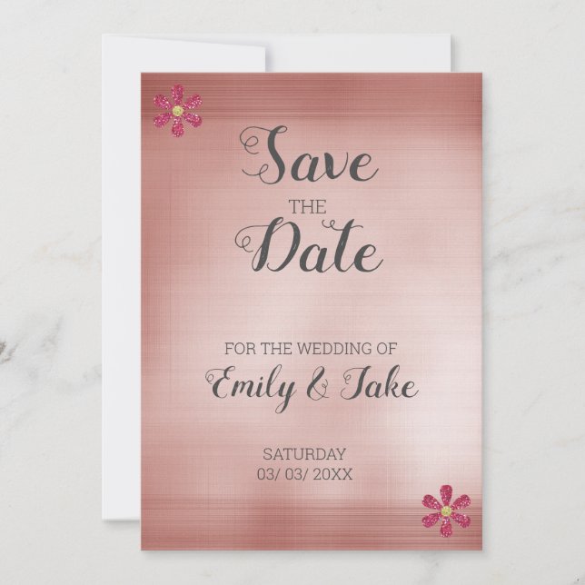 Save The Date Fleurs Arrière - plans Et Parties scintillant Rose (Devant)