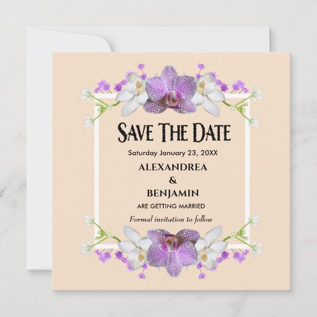 Save The Date Fleurs blanches beiges modernes et élégantes perso (Devant)