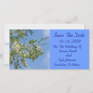 Save The Date Fleurs blanches de sauterelle épousant des