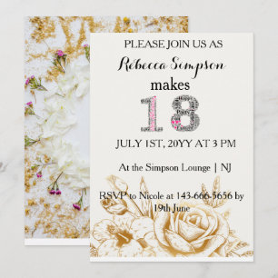 Save The Date Fleurs blanches dorées modernes   18e anniversaire