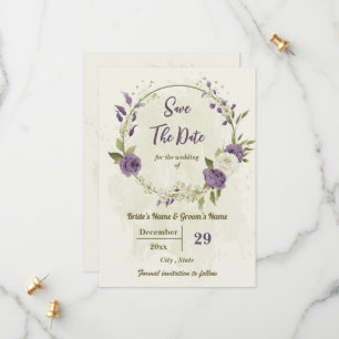 Save The Date fleurs blanches et mauves mariage botanique