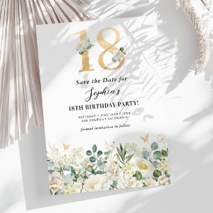 Save The Date Fleurs blanches et vertes pour les 18 ans
