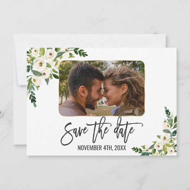 Save The Date Fleurs Blanches Fleurissant Photo Enregistrer La D (Devant)