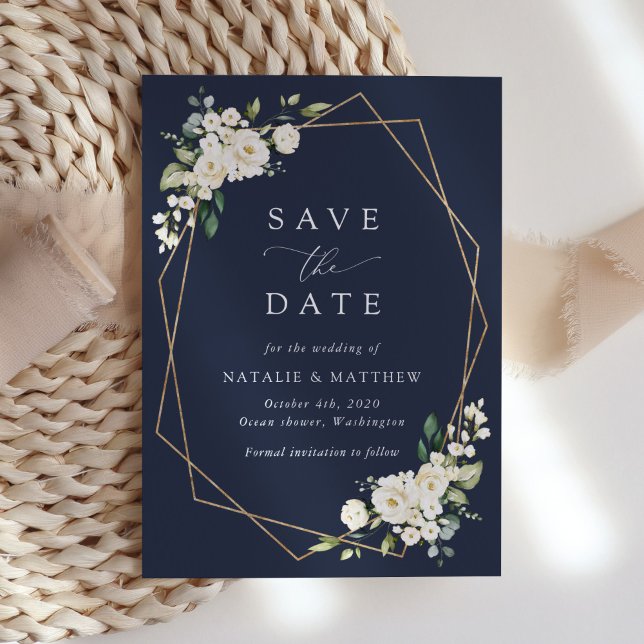 Save The Date Fleurs blanches, Fleurs de crème, Verdure, Mariage (Créateur téléchargé)