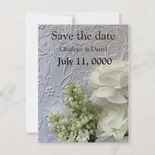 Save The Date Fleurs blanches sur fond gaufré