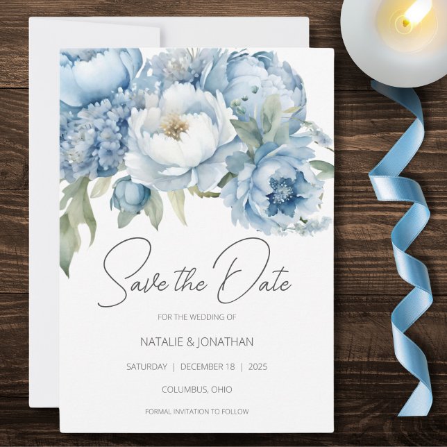 Save The Date Fleurs Bleu Glacé (Créateur téléchargé)