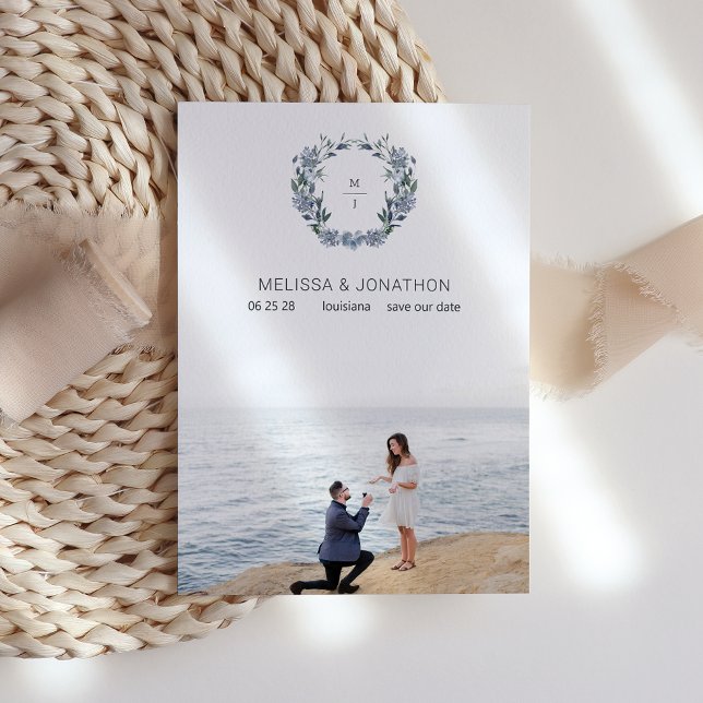 Save The Date Fleurs Bleu Pastel Poussiéreux Mariée Enregistrer  (Créateur téléchargé)