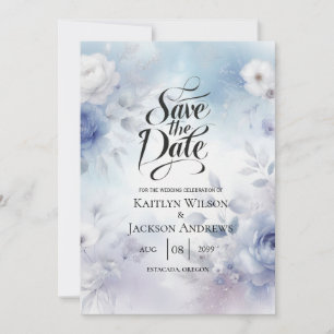 Save The Date Fleurs bleues douces et Mariage de purée