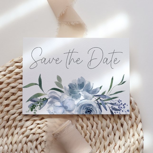 Save The Date Fleurs Bleues Passées du Passé Enregistrez la Date (Créateur téléchargé)