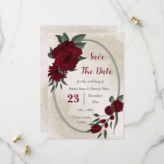 Save The Date Fleurs bourguignonnes verdure botanique (Devant/Arrière en situation)