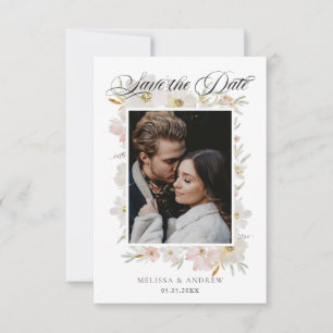 Save The Date Fleurs d'aquarelle crème et bleu Enregistrer la da