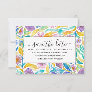 Save The Date Fleurs d'aquarelle jaune pourpre Feuille
