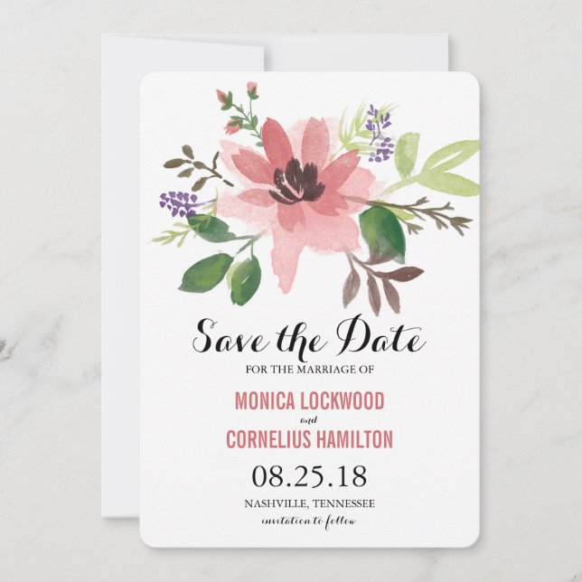 Save The Date Fleurs d'aquarelle romantiques | Enregistrer la da (Devant)