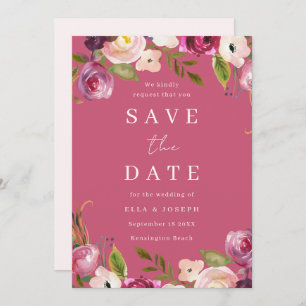 Save The Date Fleurs d'aquarelle rose Mariage vibrant