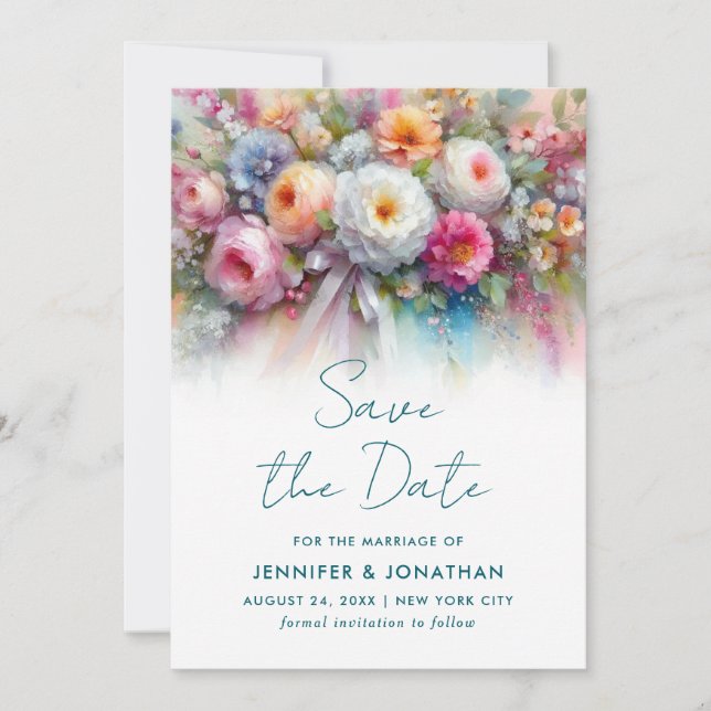 Save The Date Fleurs d'aquarelle Typographie Script Enregistrer  (Devant)