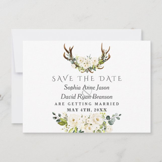 Save The Date Fleurs de aquarelle blanche de charme Fleurissent  (Devant)